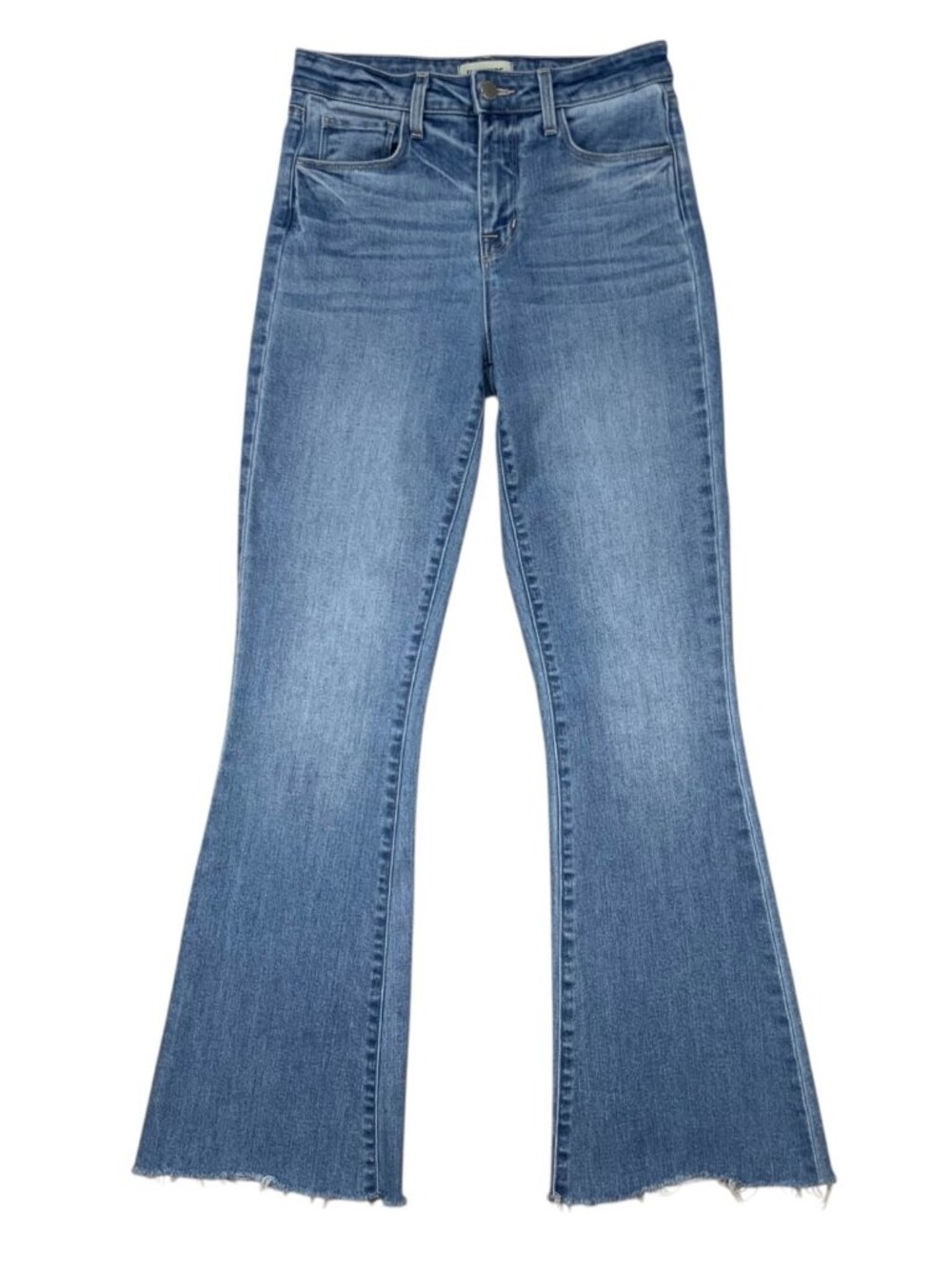 L'AGENCE Marty Jeans 24 Alamo Blue High Rise Flare Raw Cuffs ALTERED